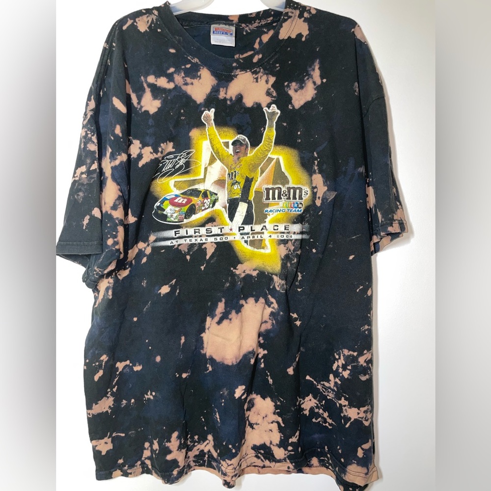 Hanes Beefy-T NASCAR Texas Champion M&Ms Elliot S Men’s Sz 2XL Bleached Tie Dye